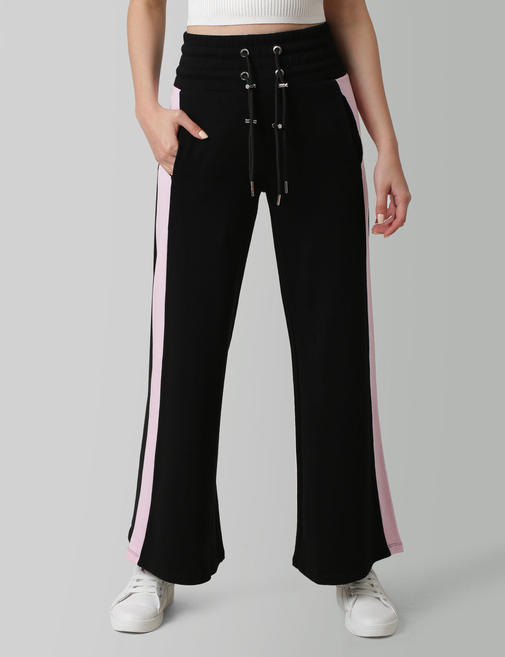 WIDE-LEG TROUSERS WITH DOUBLE WAISTBAND - Black
